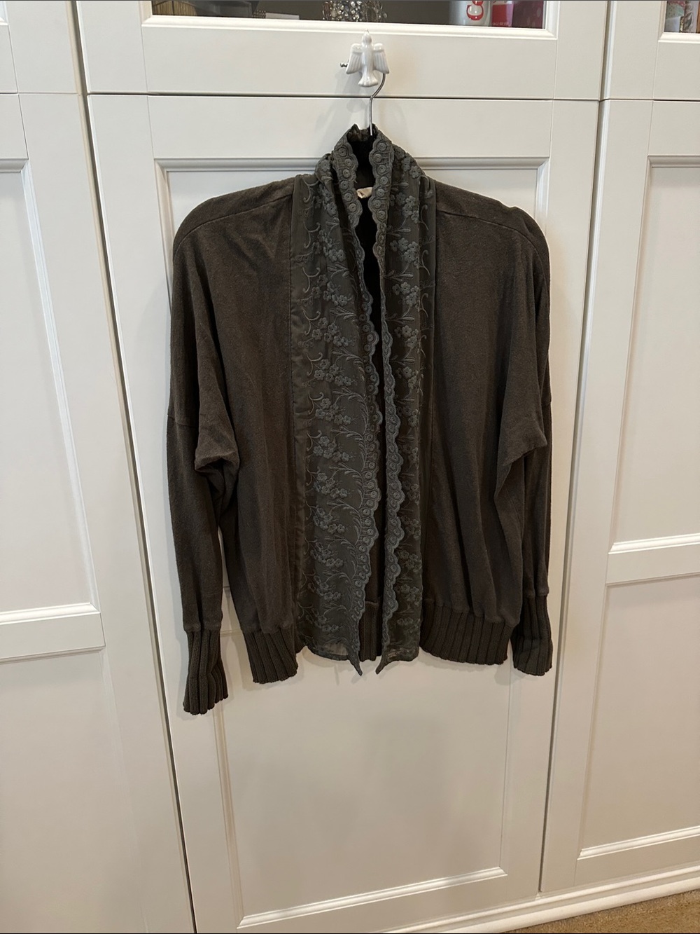 EUC Tiny from Anthropologie Green Lace  trimmed Open front Cardigan Medium